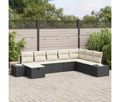 8 Gabalu Dārza Dīvānu Komplekts Ar Spilveniem Melnā Polietilēna Rotangpalma Vidaxl