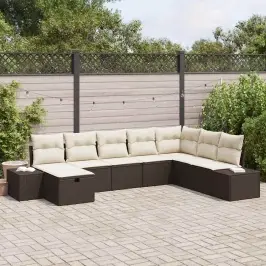 Sodo Sofų Rinkinys Su Pagalve 8 Pcs Ruda Poli Ratanas