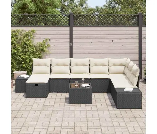 Sodo Sofų Rinkinys Su Pagalve 9 Pcs Juoda Poli Ratanas