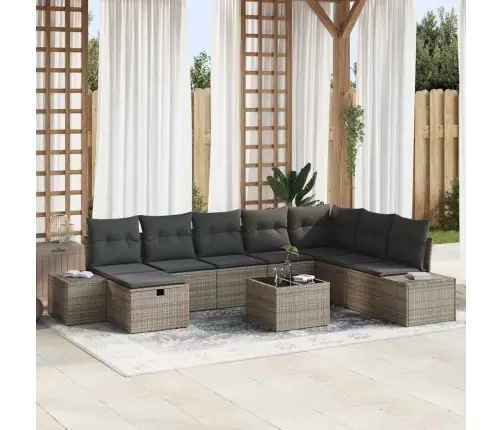 Dārza Dīvānu Komplekts 9 Pcs Pelēka Poliūtu Rotangpalma Vidaxl