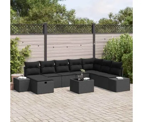 Dārza Dīvānu Komplekts 9 Pcs Melna Poliūtu Rotangpalma Vidaxl