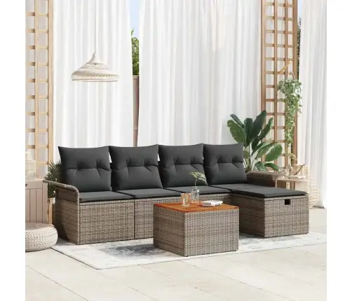 6 Daļu Dārza Dīvānu Komplekts Ar Spilveniem Pelēkā Poli Rotangpalma Vidaxl