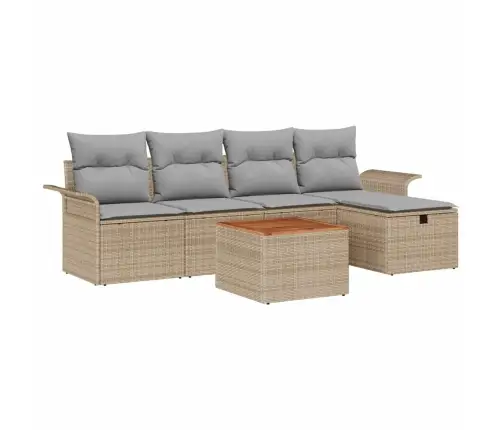 Sodo Sofų Rinkinys Su Pagalve 6 Pcs Smėlio Poli Ratanas