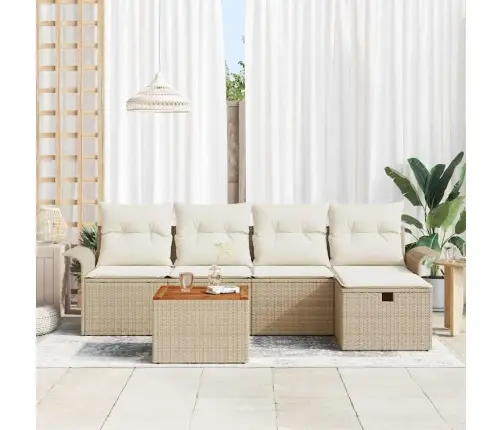 6 Daļu Dārza Dīvānu Komplekts Ar Spilveniem Bēšs Poliatons Vidaxl