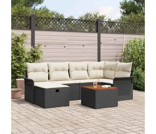 Sodo Sofų Rinkinys Su Pagalve 7 Pcs Juoda Poli Ratanas