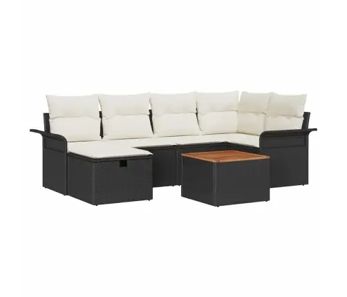 Sodo Sofų Rinkinys Su Pagalve 7 Pcs Juoda Poli Ratanas