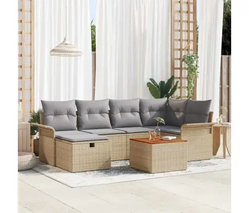 7 Daļu Dārza Dīvānu Komplekts Ar Spilveniem Bēšā Poli Rotangalmā Vidaxl