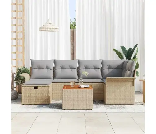 7 Daļu Dārza Dīvānu Komplekts Ar Spilveniem Bēšā Poli Rotangalmā Vidaxl