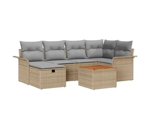 7 Daļu Dārza Dīvānu Komplekts Ar Spilveniem Bēšā Poli Rotangalmā Vidaxl