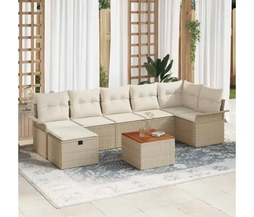 8 Gabalu Dārza Dīvānu Komplekts Ar Spilveniem Bēšā Poli Rotangpalma Vidaxl