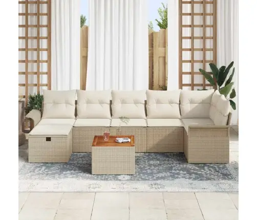 8 Gabalu Dārza Dīvānu Komplekts Ar Spilveniem Bēšā Poli Rotangpalma Vidaxl