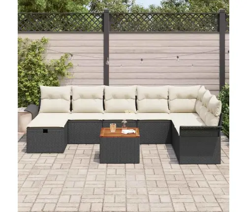 Sodo Sofų Rinkinys Su Pagalve 9 Pcs Juoda Poli Ratanas