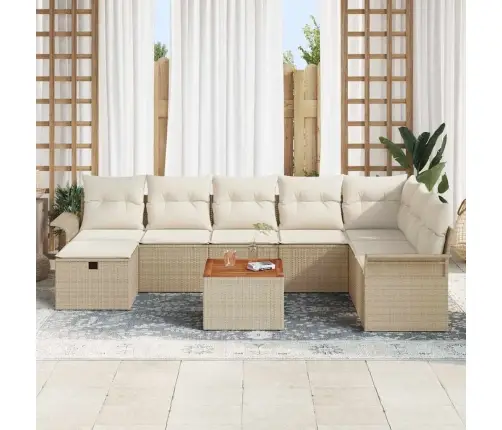 9 Daļu Dārza Sofas Komplekts Ar Spilveniem Bēšs Polistera Rotangpalma Vidaxl