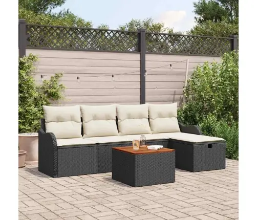 Sodo Sofų Rinkinys Su Pagalve 6 Pcs Juoda Poli Ratanas