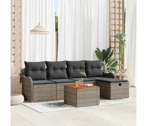 6 Gabalu Dārza Dīvānu Komplekts Ar Spilveniem Pelēkā Poli Rotangpalma Vidaxl