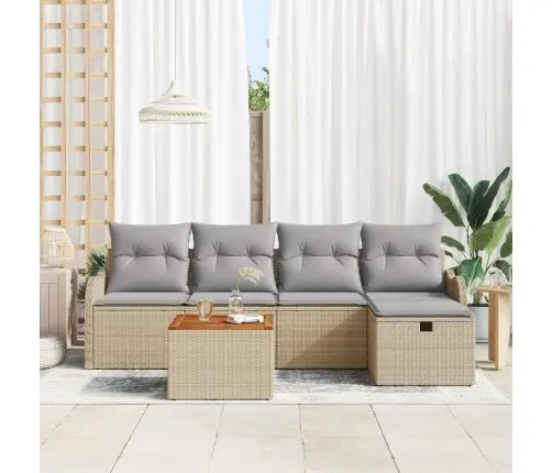 6 Daļu Dārza Dīvānu Komplekts Ar Spilveniem Bēšs Poli Rotangpalma Vidaxl