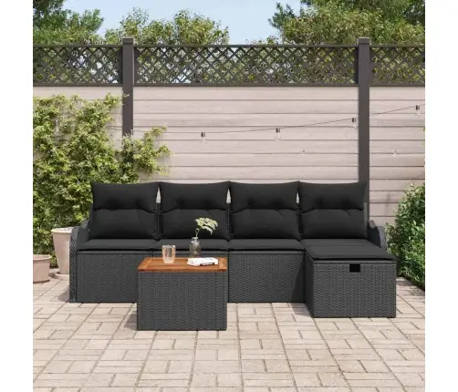 Sodo Sofų Rinkinys Su Pagalve 6 Pcs Juoda Poli Ratanas