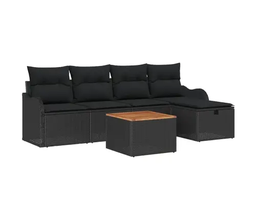 Sodo Sofų Rinkinys Su Pagalve 6 Pcs Juoda Poli Ratanas