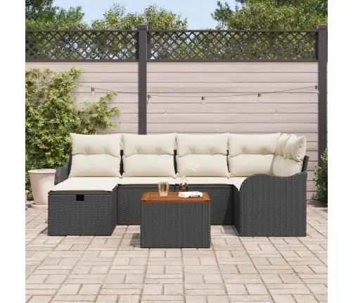 7 Vienību Dārza Dīvānu Komplekts Ar Spilveniem Melnā Poli Rotangpalmas Vidaxl