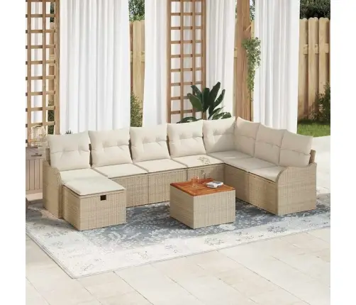 9 Daļu Dārza Dīvānu Komplekts Ar Spilventiņiem Bēšā Poli Rotangpalmas Vidaxl