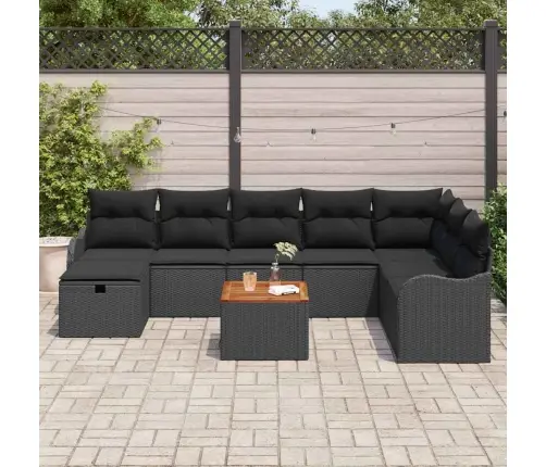 Sodo Sofų Rinkinys Su Pagalve 9 Pcs Juoda Poli Ratanas
