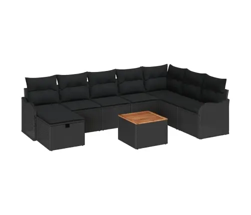 Sodo Sofų Rinkinys Su Pagalve 9 Pcs Juoda Poli Ratanas