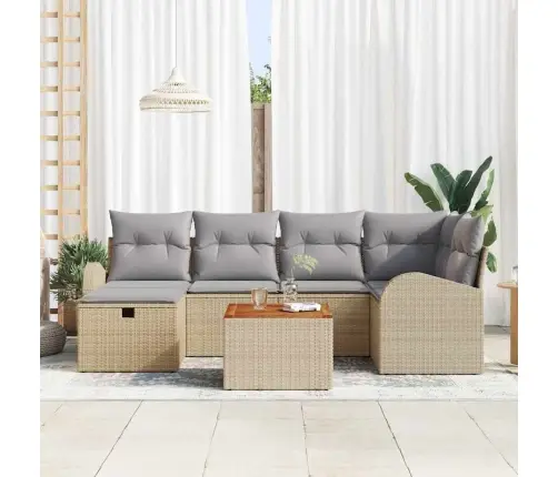 Sodo Sofų Rinkinys Su Pagalve 7 Pcs Smėlio Poli Ratanas