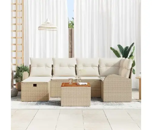 Sodo Sofų Rinkinys Su Pagalve 7 Pcs Smėlio Poli Ratanas