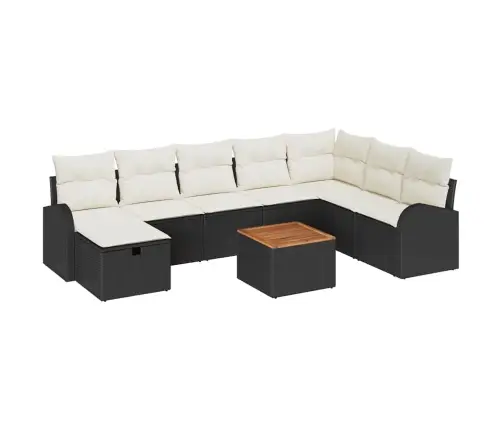 9 Gabalu Dārza Dīvānu Komplekts Ar Spilveniem Melnā Poli Rotangpalmas Vidaxl