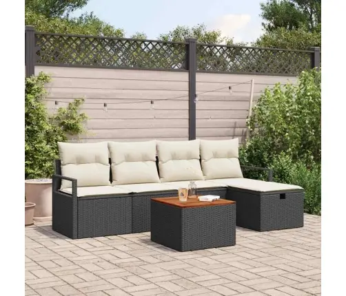 6 Gabalu Dārza Dīvānu Komplekts Ar Spilveniem, Melns Poli Rotangpalma Vidaxl