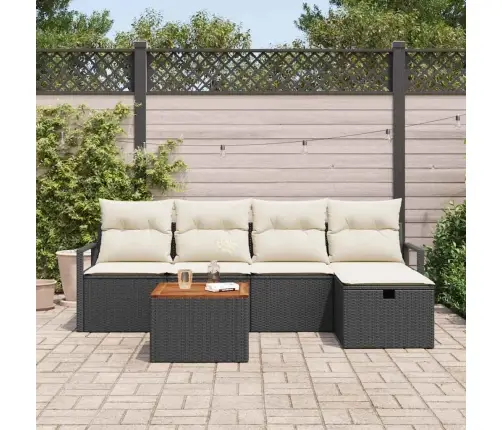 6 Gabalu Dārza Dīvānu Komplekts Ar Spilveniem, Melns Poli Rotangpalma Vidaxl