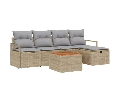 6 Daļu Dārza Dīvānu Komplekts Ar Spilveniem Bēšs Poli Rotangpalma Vidaxl