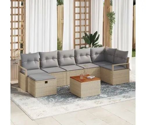 Dārza Dīvānu Komplekts 8 Pcs Bēša Poliūtu Rotangpalma Vidaxl