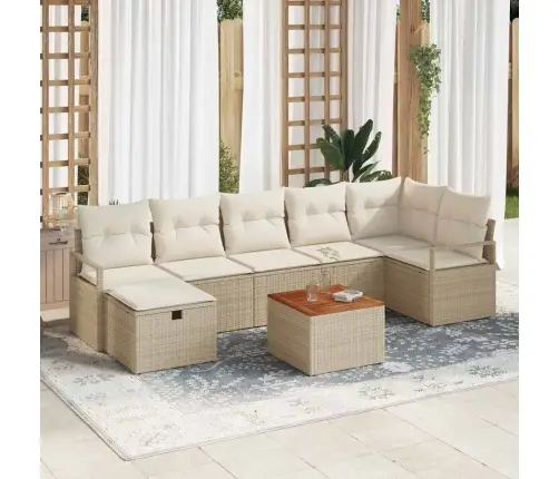 8 Daļu Dārza Dīvānu Komplekts Ar Spilveniem Bēšā Poli Rotangpalmas Vidaxl