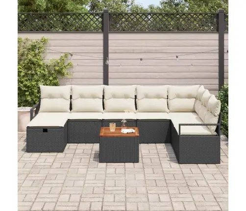 Sodo Sofų Rinkinys Su Pagalve 9 Pcs Juoda Poli Ratanas