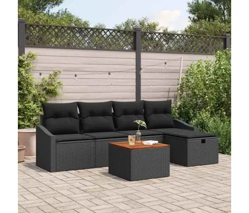 Sodo Sofų Rinkinys Su Pagalve 6 Pcs Juoda Poli Ratanas