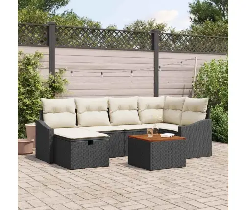 Sodo Sofų Rinkinys Su Pagalve 7 Pcs Juoda Poli Ratanas