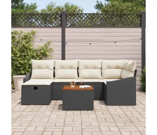 Sodo Sofų Rinkinys Su Pagalve 7 Pcs Juoda Poli Ratanas