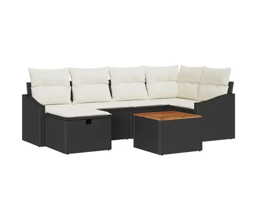 Sodo Sofų Rinkinys Su Pagalve 7 Pcs Juoda Poli Ratanas