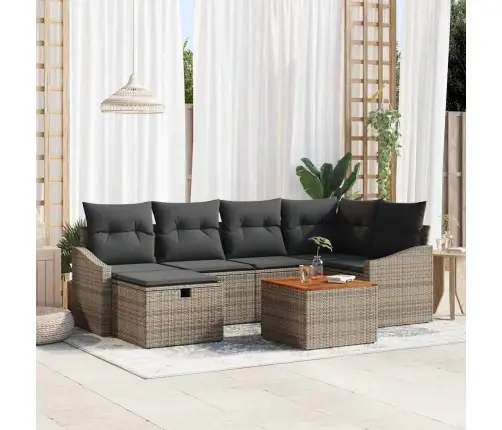 7 Gab. Dārza Dīvānu Komplekts Ar Spilveniem Pelēkā Poliratā Vidaxl