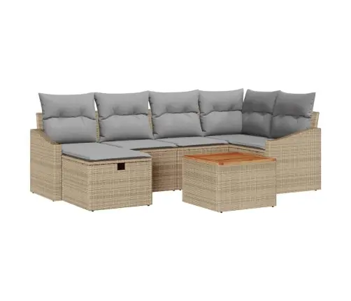 Sodo Sofų Rinkinys Su Pagalve 7 Pcs Smėlio Poli Ratanas