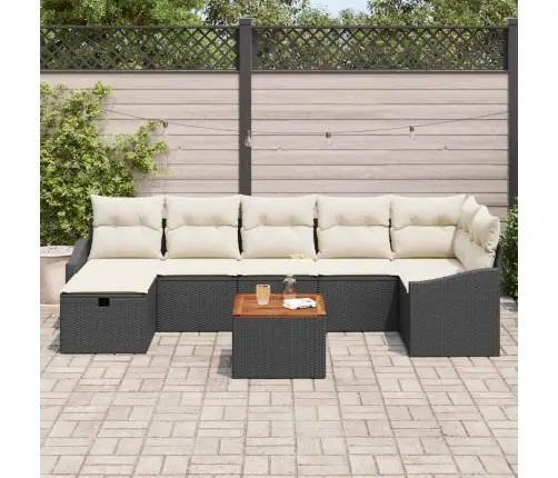 Sodo Sofų Rinkinys Su Saugykla 8 Pcs Juoda Poli Ratanas