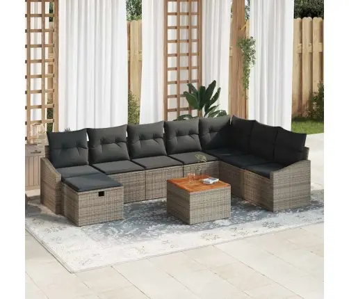 Dārza Dīvānu Komplekts 9 Pcs Pelēka Poliūtu Rotangpalma Vidaxl