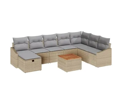 Dārza Dīvānu Komplekts 9 Pcs Bēša Poliūtu Rotangpalma Vidaxl