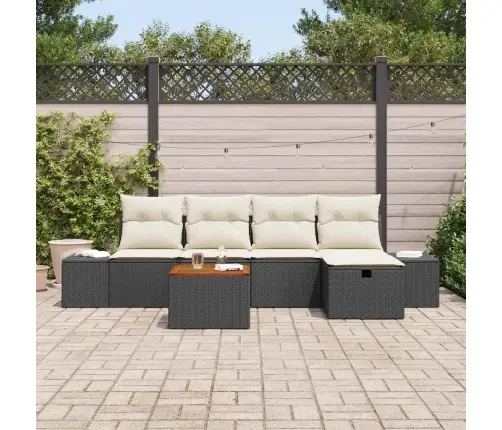 6 Daļīgu Dārza Dīvānu Komplekts Ar Spilveniem Melnā Polirotangā Vidaxl