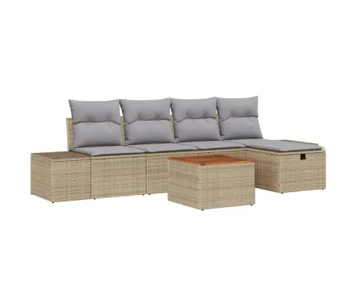 6 Daļīgs Dārza Dīvāna Komplekts Ar Spilveniem Bēšā Krāsā No Poliratanas Vidaxl