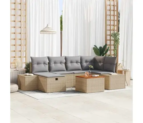 7-Daļīgā Dārza Dīvāna Komplekts Ar Spilveniem Bēšs No Poliratan Vidaxl