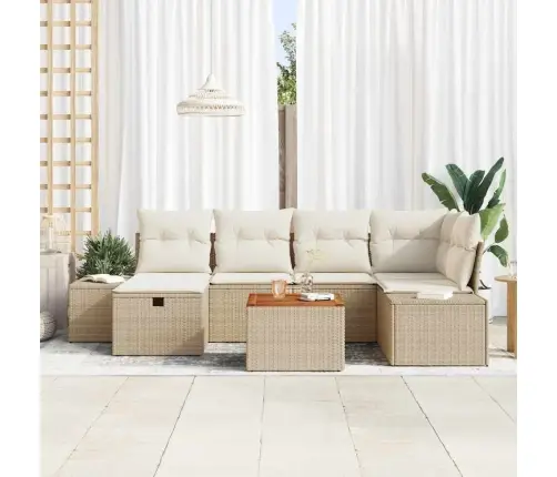 Sodo Sofų Rinkinys Su Pagalve 7 Pcs Smėlio Poli Ratanas