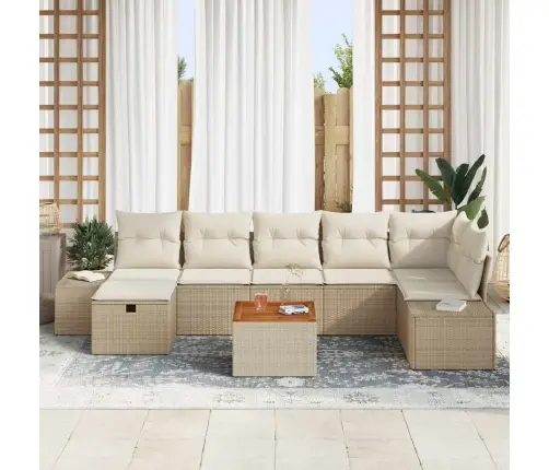 8 Daļu Dārza Dīvānu Komplekts Ar Spilveniem Bēšā Krāsā, No Polirotanga Vidaxl