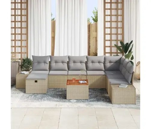 Sodo Sofų Rinkinys Su Pagalve 9 Pcs Smėlio Poli Ratanas